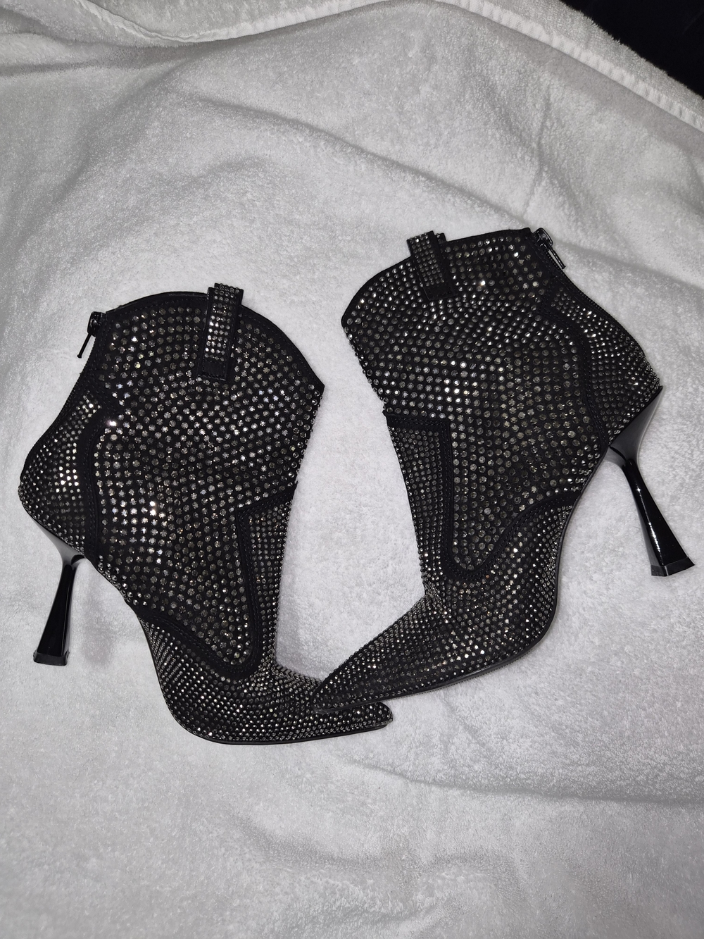 Embellished Black Rhinestone Ankle Boots - Women